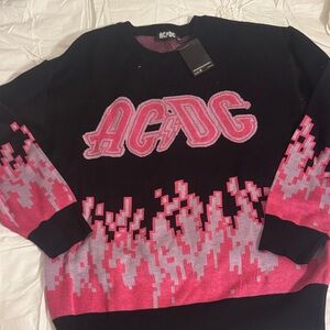 Ladies AC/DC Black and Pink Graphic Crewneck Sweater size Large NWT